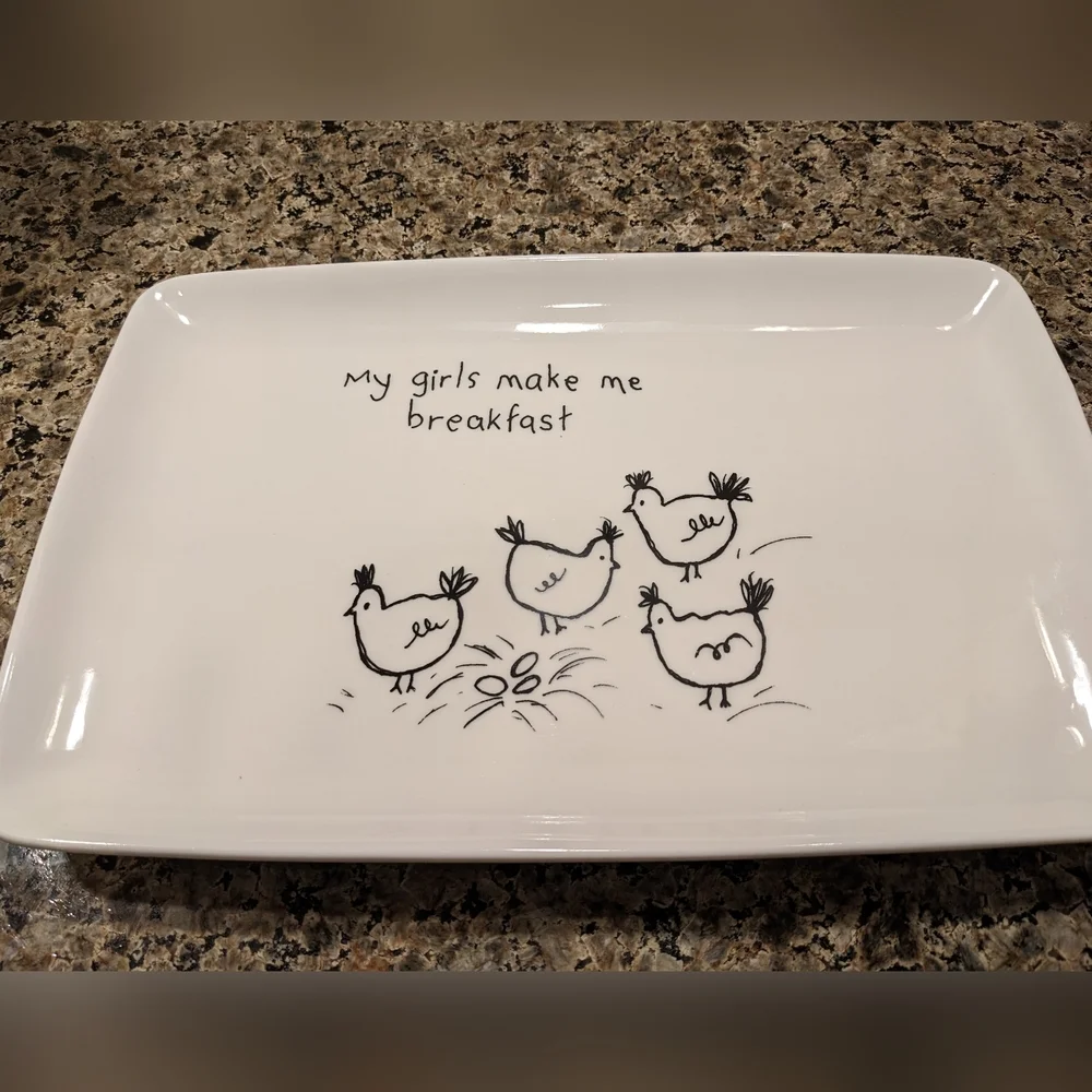 Platter Hens Eggs Chickens Farmhouse Breakfast Stoneware Homestead Kitchen Art